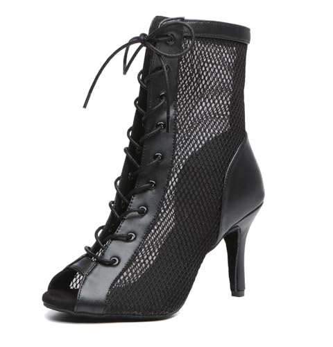 Image of Dance Practice Shoes for Women Mesh Ballroom Sandals Heels Party Prom Ankle Booties with Zip