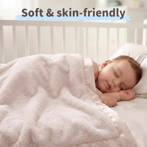 Image of Pro Goleem Fleece Baby Blanket with 2 Inch Satin Trim Soft Anti-Static Plush Blanket for Boys and Girls Christmas Baby Gifts for Babies 30''x40'',Khaki