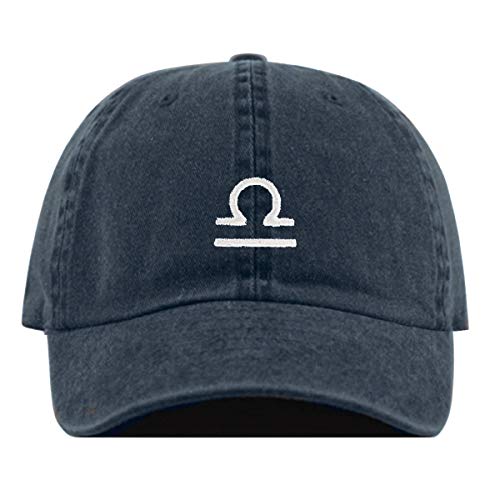 Libra Baseball Hat, Embroidered Dad Cap, Unstructured Soft Cotton, Adjustable Strap Back (Multiple Colors) (Pigment Navy)