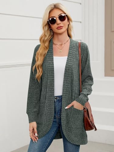 Image of BELAROI Women Plus Size Cardigan Sweater Fall Outfit | Open front long cardigan, lightweight sweater, versatile layering tops for fall winter, daily wear, outdoor, office clothes