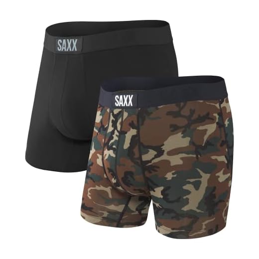 AXX Underwear Men's Boxer Briefs – VIBE Men’s Underwear – Boxer Briefs with Built-In BallPark Pouch Support – Boxer Briefs, Pack of 2,Black/Wood Camo,Large