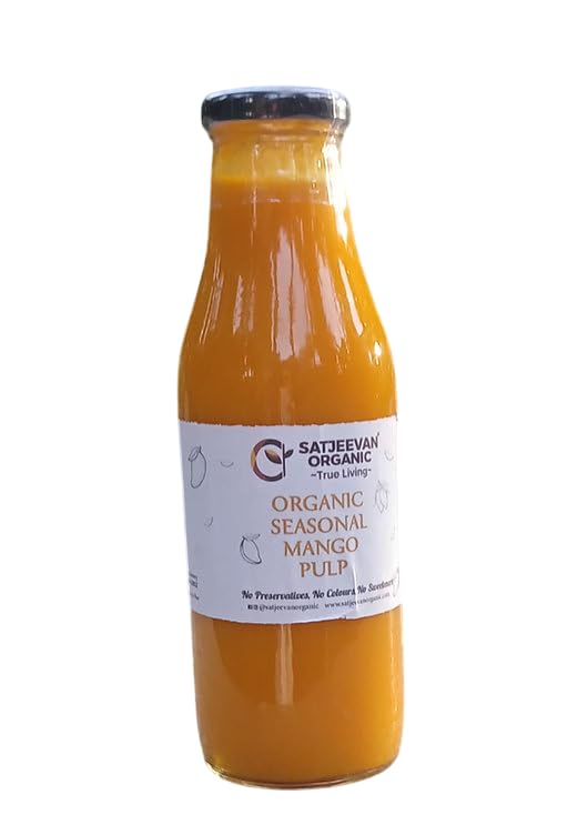 Satjeevan Organic Mango Pulp, Preservative-Free, Sugar-Free, Chemical-Free, 200ml, Glass Bottle, Pasteurized, Vacuum Packed 1