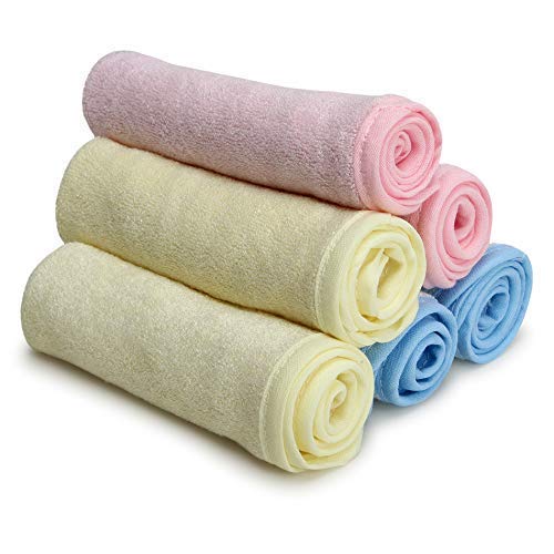 Image of Kassy Pop Baby Bamboo Cotton Washcloths- Natural Muslin Cotton Baby Wipes - Soft Newborn Baby Face Towel and Muslin Washcloth for Sensitive Skin, 6 Pack 10x10 inches, Multicolor
