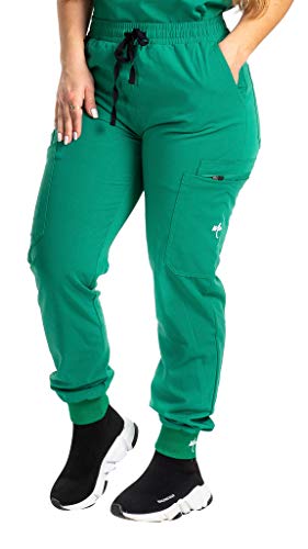 Mim Jogger Scrub Pants for Women, Skinny Leg Joggers, Ceil Blue, Black, Navy Blue (Hunter Green, Large)