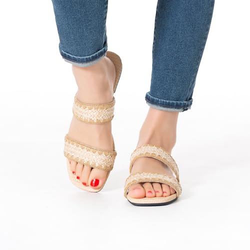 Mtzyoa MZ-W-27-124-24 Women Flat Sandals Beige Size 8 Straw Raffia Braided Summer Dressy Casual Vacation Bohemian Cute Leather Beach Comfy Slip thumb #3