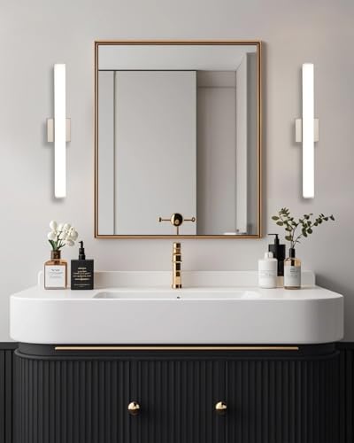 Image of 24 inch LED Square Vanity Light, 14W 4000K Dimmable, Brushed Nickel | Wall Bar Light, Rust & Moisture Resistant, Natural White light, Energy-saving, moisture-proof, Dresser Bathroom over Mirror