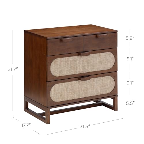 Image of Nathan James Paxton Mid-Century Modern Dresser for Bedroom, 3-Drawer Dresser with Solid Wood Frame and Textilene Rattan Accent, Dark Walnut