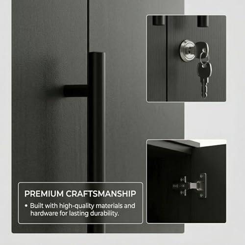 Image of FFO Metrix 3 Door Wardrobe for Bedroom | Black Wooden Almirah with Hanging Rod, Shelves & Lock | Spacious Clothes Storage Cabinet for Home, Bedroom, Hostel & Office | Modern Engineered Wardrobe DIY.