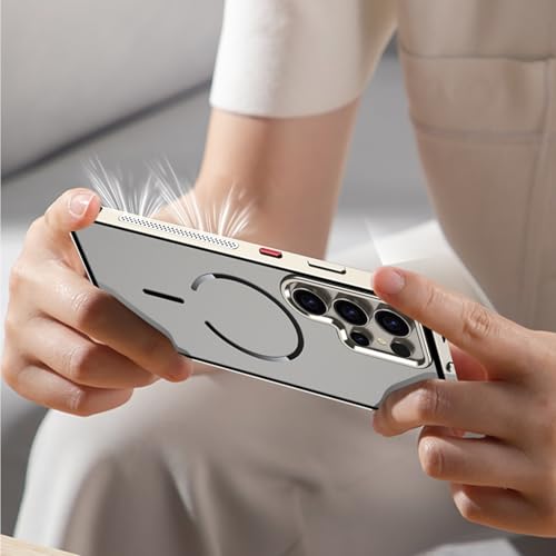 Image of for Samsung Galaxy S25 Ultra Magnetic Case Aluminium Alloy PC Matte Phone Cover Pop-Up Snap Lock - Titanium