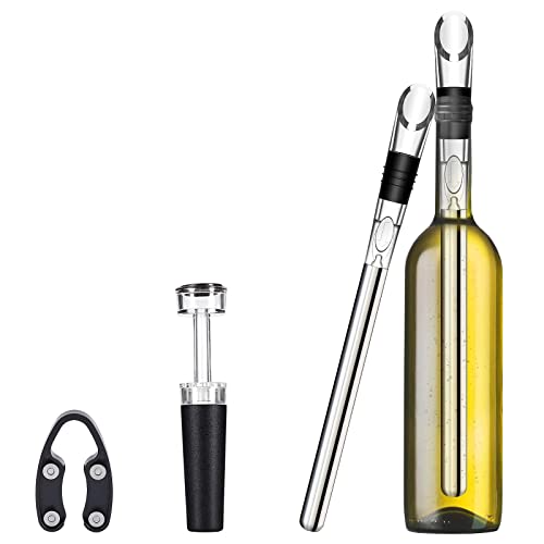 COPSD Weinkühler Edelstahl Flaschen | Bierkühlung Blips | Edelstahl Weinkaltstöcke, Weinschrankset | Männer für Frauen Bar Geschenke, Rot- und Weißwein Geschenkset, Vakuumwein, Rotwein Schnittwort Cover