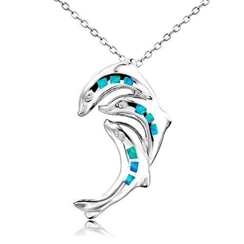 Collier opale de feu bleue dauphin, le symbole éternel de l'amour maternel