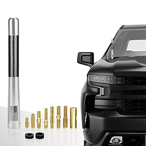 Miytsya 1.5X12Cm Short Automotive Antenna With 8 Screws And 2 Spacers, Internal Copper-Coil, Carbon Fiber Polished Finish, Universal For Car And Truck Vehicle (Silver) #TOP10