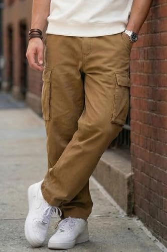 Image of Veirdo Men's Baggy Cargo Oversized Pants with Utility Pockets, Relaxed Loose Fit Street Style Trousers, All-Day Comfort, Perfect Casual Wear, Travel, (Size S to 2XL)