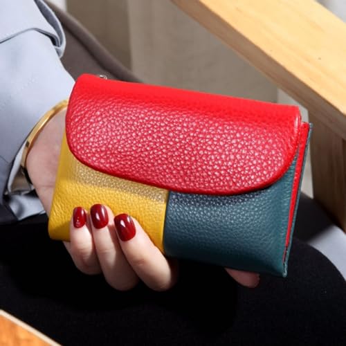 Women's Cowhide Wallets Money Clips Card Cases Genuine Leather Blocking Wallet Purse (Red)2