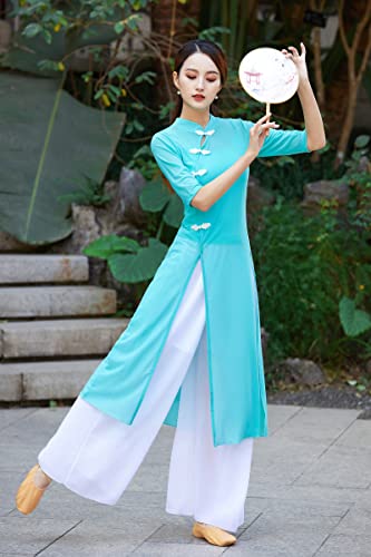Angcoco Women's Traditional Cheongsam Style Half Sleeved Dress+Inner Camisole+Chiffon Pants Set2