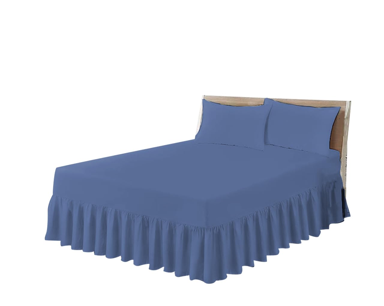 Home Ace Mid Blue Easy Iron King Size Valance Sheet Polycotton Fitted Valance Sheets, Fitted Valance Sheet Kingsize Bed, Poly Cotton King Size Bed Valance Sheet