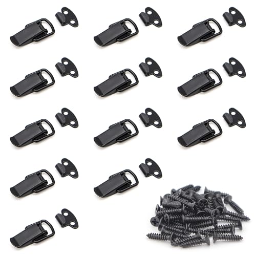 Lesnala 12 Set of Stainless Steel Small Spring Toggle Lock Clasp Buckle Latch for Wooden Case Toolboxes Black Hasps Clamps with Mounting Screws