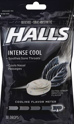 Halls Menthol Oral Anesthetic Drops, Intense Cool, Original, 30 Count