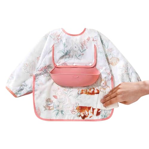 Wezalget Baberos De Manga Larga Para Bebés - Babero Impermeable De Manga Completa Con Bolsillo - Babero Cómodo Para La Alimentación Con Fruncido Para Juegos En El Arenero
