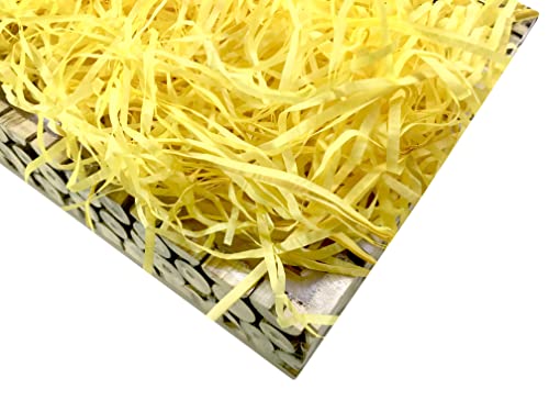 Image of Eco Sarras thin shredded paper crinkle paper grass strips gift tray decoration, gift hamper decorations, gift box fillers, wedding birthday & valentines day gift (200 Grams, Yellow)