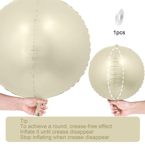 Image of 12 Pcs Cream White Round Foil Balloons Boho Birthday Prom Decor 22 inch 10 inch | Ivory Sand White 4D Helium Ball Balloons for Boho Wedding Anniversary Bridal Shower Gender Reveal Party Decorations
