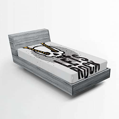 Ambesonne Rock and Roll 2 Pack Fitted Sheet, Human Skull Guitar, Bed Cover All-Round Elastic Deep Pockets 2 Pieces, Package Contains 2 Twin Size Fitted Sheets, Grey Mustard