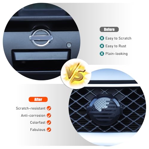 Image of Daeiclru Front Grill Rear Tailgate Emblem Cover Trim Compatible with Nissan Frontier 2009-2017, Front Rear Logo Overlay Decorative Protection Cover Accessories 2PCS (American Flag Pattern)