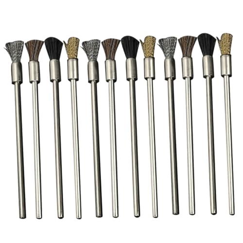 Cabilock 12pcs Mini Wire Brush Set Stainless Steel Hose Pig Hair for Polishing Grinding Versatile for Wood Metal