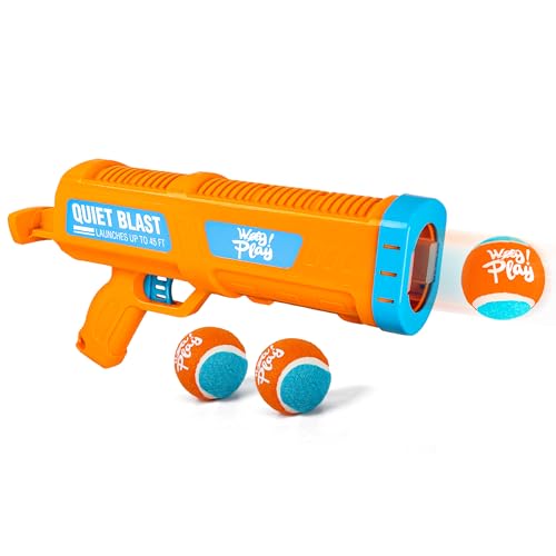 ALL FOR PAWS Dog Tennis Ball Blaster, Dog Fetch Thrower Launcher with 3 Balls, Interactive Tennis Thrower for Medium & Large Dogs, Ball Blaster for Dogs for Outdoor Exercise