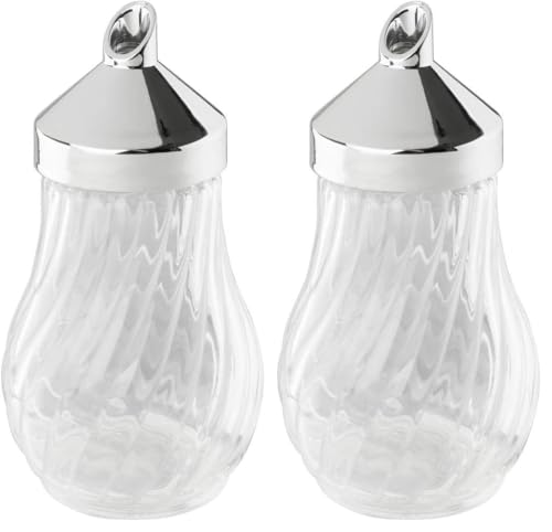 FMprofessional Dosificador Azucar o Sal 280 ml| Azucarero o Salero Vintage| Azucarero de Cristal con Dosificador en ABS Cromado | Transparente | 8x8x14,5cm (Paquete de 2)