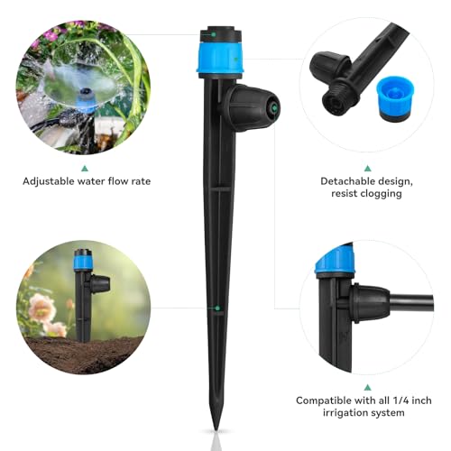 Image of Adjustable Drip Irrigation Emitters for 1 /4 inch Tubing, 25pcs | Adjustable 360 Degree Water Flow, Lock Barbed, Drip Spray Emitters Parts, Garden Watering System