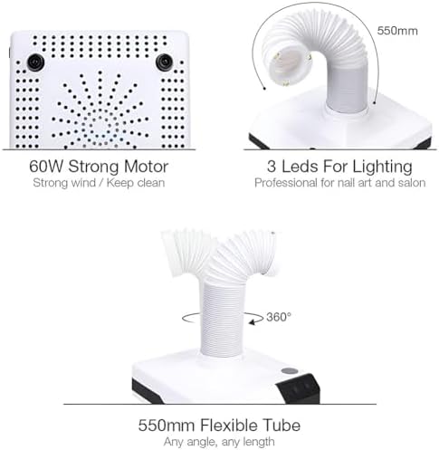 Portable Mini Smoke Absorber with LED Light - Efficient Fume Extractor for Nail Dust, Soldering & Grinding - Compact Vacuum Cleaner for Dust Collection & Odor Removal