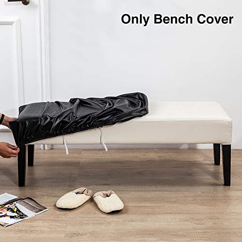 Yuhoo Dining Bench Cover, Pu Leather Soft Stretch Stretch Bench Slipcover, Waterproof Kitchen Chair Seat Cushion, For Kitchen Dining Bench Seat Protector,Black,Free Size #TOP2