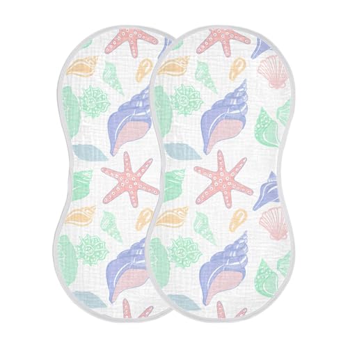 2 Pack Baby Burp Cloths, Soft Absorbent Burping Cloths for Babies, Cotton Milk Spit Up Rags, Large Size for Newborns, Baby Boys and Girls (Seashell Medley Pattern)2