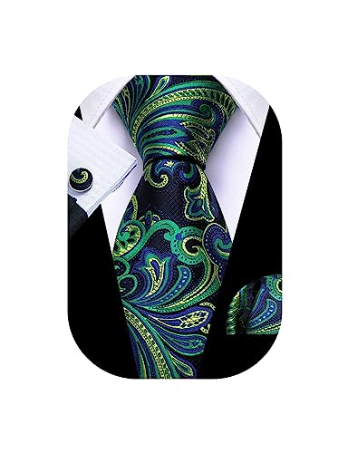 Image of Barry.Wang Paisley Tie Fashion Set Hanky Cufflinks Neckties for Men Woven Silk