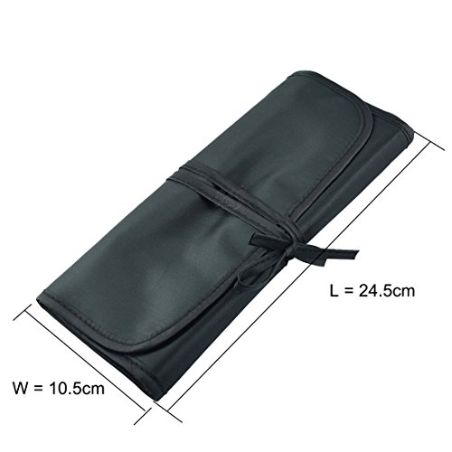 Nylon Roll up Portable Opens Flat Storage Bags Makeup Organizer Make up Bag for Brushes (Black)