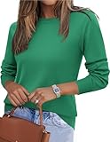 Zeagoo Womens 2026 Fall Sweaters Long Sleeve Tops Classic Crew Neck Pullover Sweaters Loose Dressy Green Basic Clothes M