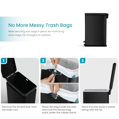Image of Home Zone Living 4 Gallon Slim Kitchen Trash Can with Soft Close Lid and Step Pedal, Matte Black Stainless Steel Wastebasket with Removable Bucket