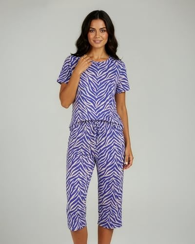 Image of Real Essentials 2 Pack: Womens Pajamas Short Sleeve Sleepwear Tops and Capri Pants Pjs Print Pajama Sets (Available In Plus)