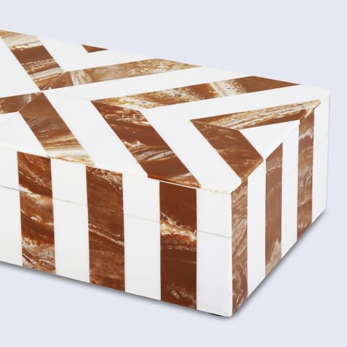 Image of Handicrafts Home Chevron Collection, Storage Organizer Decorative Box Multipurpose Gift - Chevron Brown 10x4.5x2.5 inch