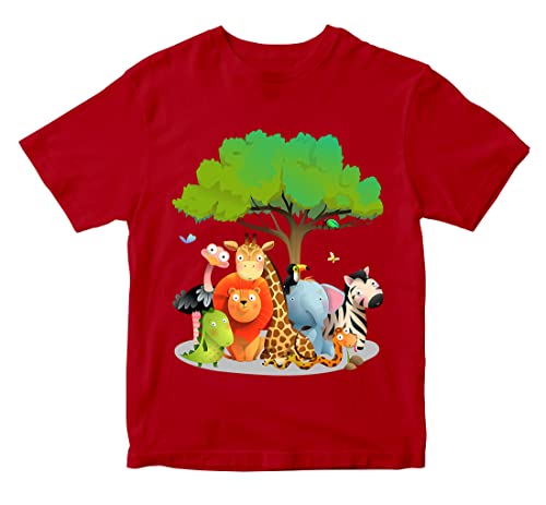 Image of Boys & Girls Cute Jungle Animals Theme 100% Cotton Unisex Kids T-Shirt
