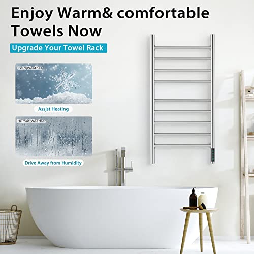 Vjass Towel Warmer 9 Bars Design Wall Mounted Heated Towel Racks For Bathroom Plug-In/Hardwired,Sus 304 Stainless Steel Hot Towel Rack With Timer,Brushed Nickel #TOP5