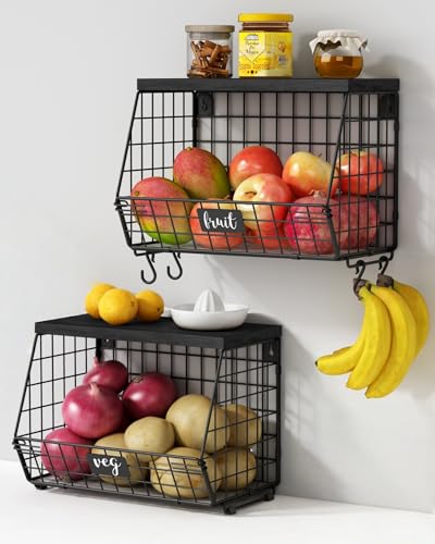 Goozii Black Kitchen Wall Hanging Storage Basket Set of 2,