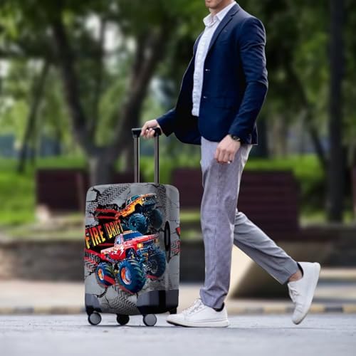 Image of Coloranimal Luggage Covers for Adult and Kids Boys Excavator Travel Luggage Covers Washable Fabric Lightweight Suitcase Protector for 25-28 Inch Lunggage Fire Drift Print