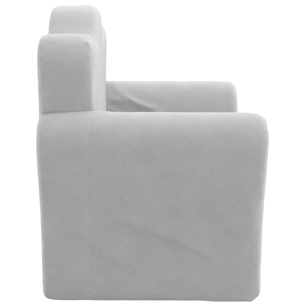 vidaXL Sofá Cama Infantil, Sillón con Reposabrazos, Mini Sofá para Niños, Sofá Cama para Dormitorio Sala de Juegos, Felpa Suave Gris Claro