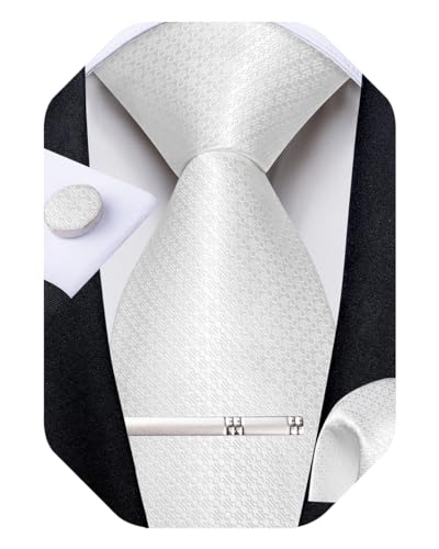 Image of DiBanGu Mens Tie Silk Plaid Striped Necktie and Pocket Square Cufflinks Tie Clip Set with Gift Box Formal Wedding Party