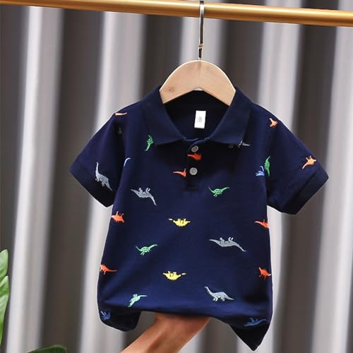 Boys Short Sleeve Polo Shirt, Cute Cartoon Collar Dino Printed T-Shirt, Age 1-6 Years Button Shirts Unifor2