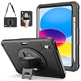 ZtotopCases for iPad (A16) 11th/10th Generation 11''/10.9'' 2025/2022, Heavy Duty Case with Screen Protector & 360°-Rotating Hand Strap, Full-Body Drop Protection Cover, Black