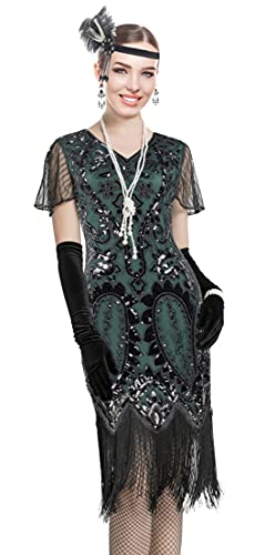 Image of Women 1920s Gatsby Vintage Sequin Flapper Fringe Party Plus Dress with 20s Accessories Set