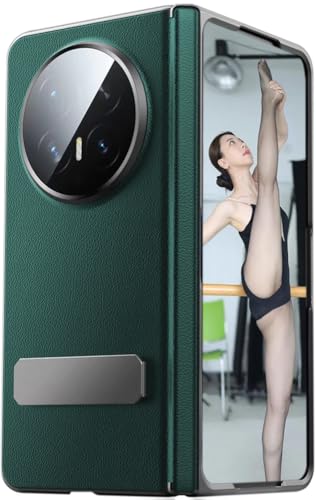 Étui en cuir de vache pour Honor Magic V6 avec housse à charnière verte